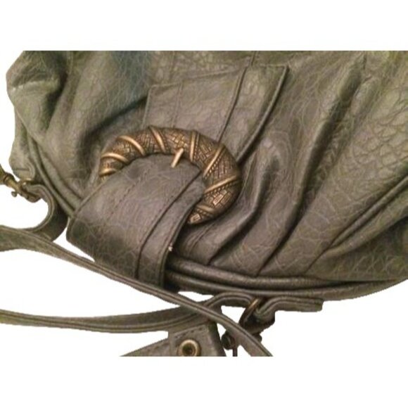 Rivage Vintage Handbag Gray Faux Leather Satchel Bag Shoulder Strap Crossbody - Picture 11 of 11